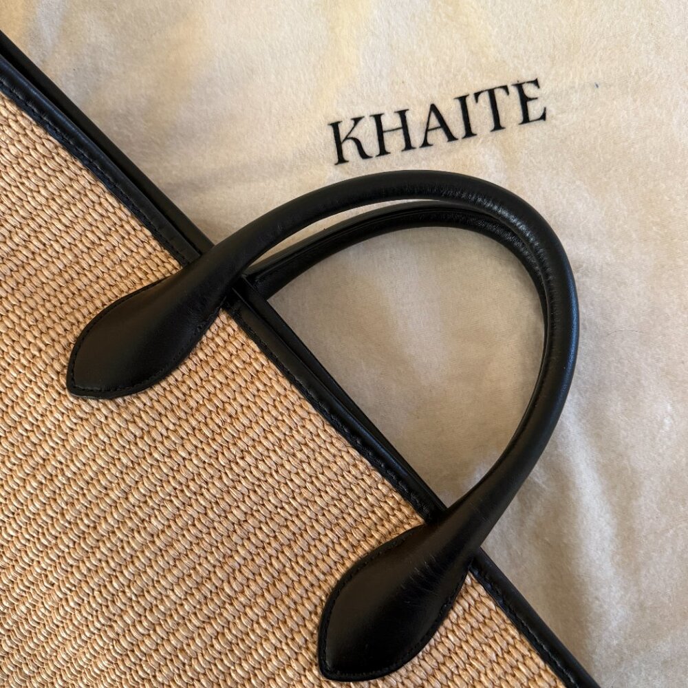 KHAITE Natural Straw Tote with Black Leather Handles - Picture 4 of 5